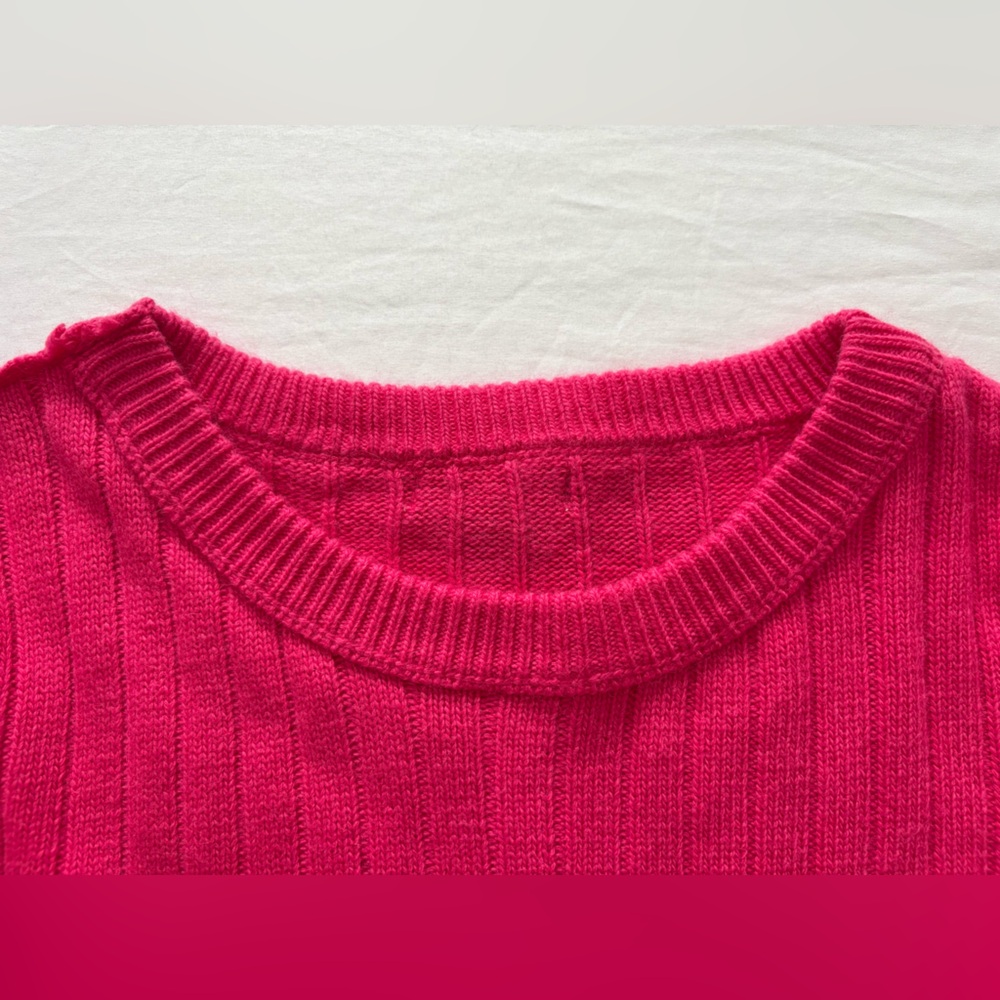 NWT-FRNCH Paris Ribbed Short Sleeve Sweater Top in Pink - Picture 4 of 11